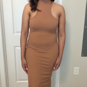 Missguided Tan Midi Ribbed Dress